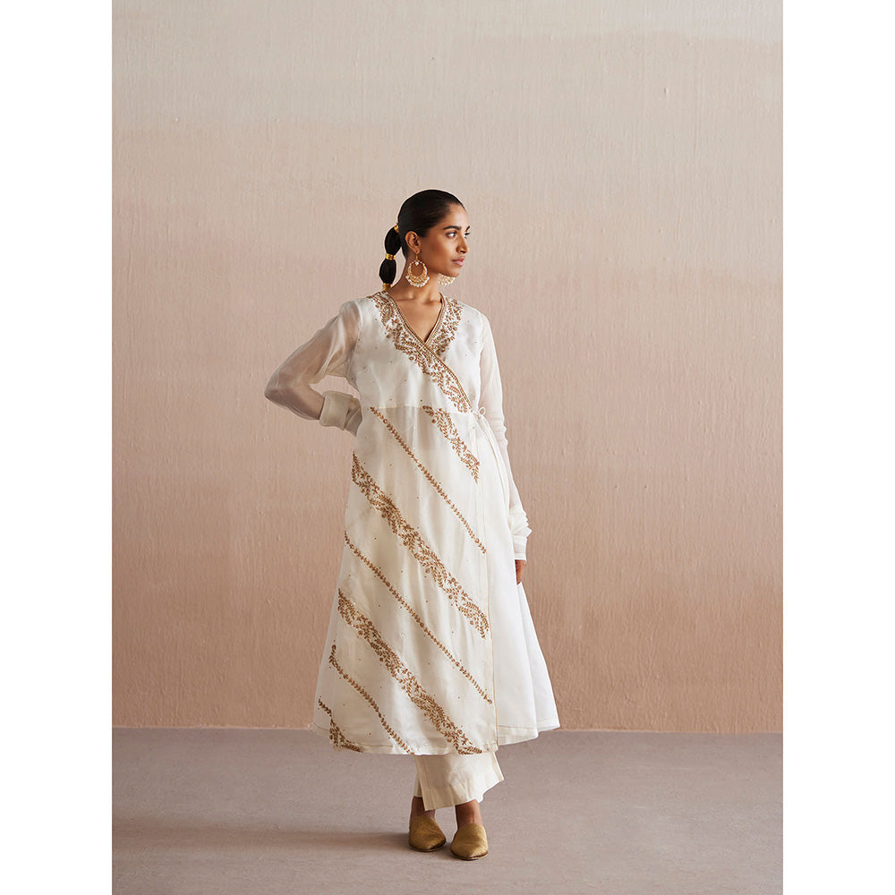WeaverStory Mahjabeen Organza Angarkha with Pant and Organza Dupatta (Set of 3)