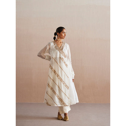 WeaverStory Mahjabeen Organza Angarkha with Pant and Organza Dupatta (Set of 3)