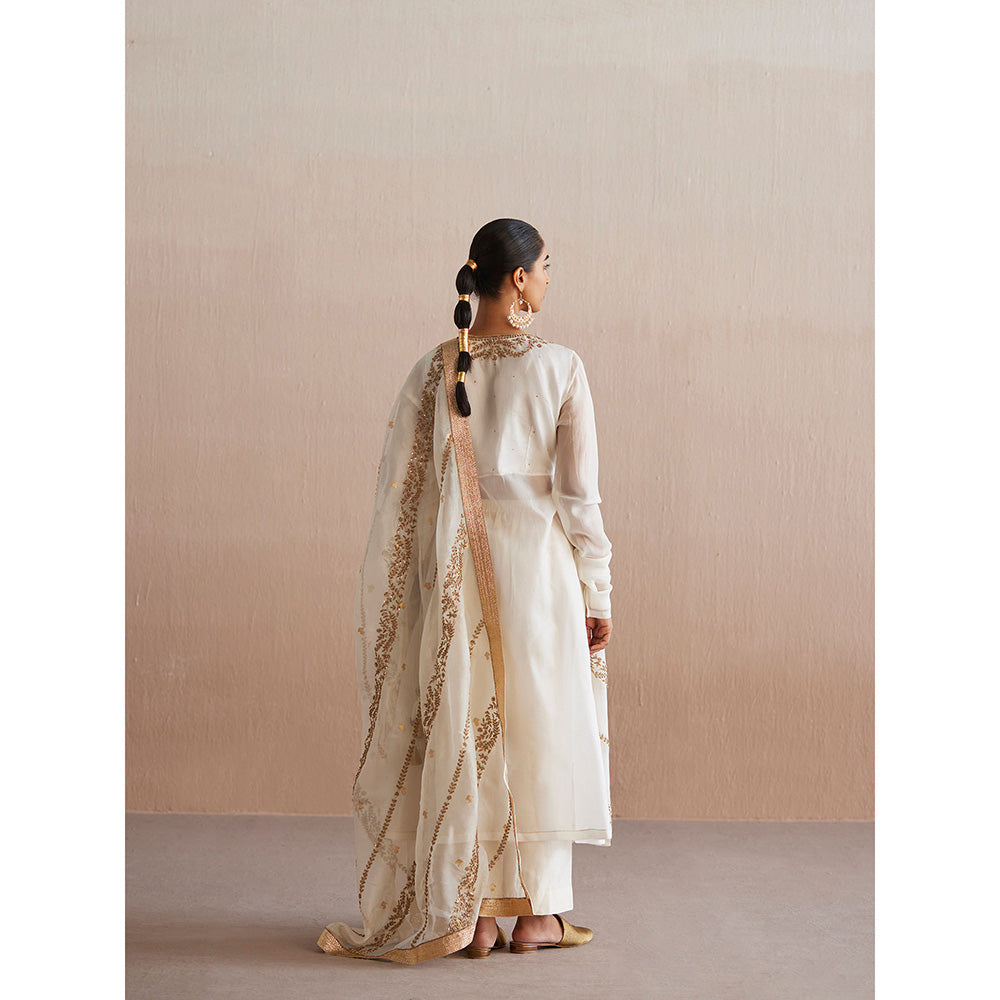 WeaverStory Mahjabeen Organza Angarkha with Pant and Organza Dupatta (Set of 3)