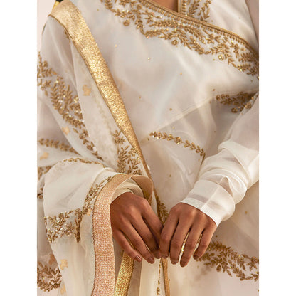 WeaverStory Mahjabeen Organza Angarkha with Pant (Set of 2)