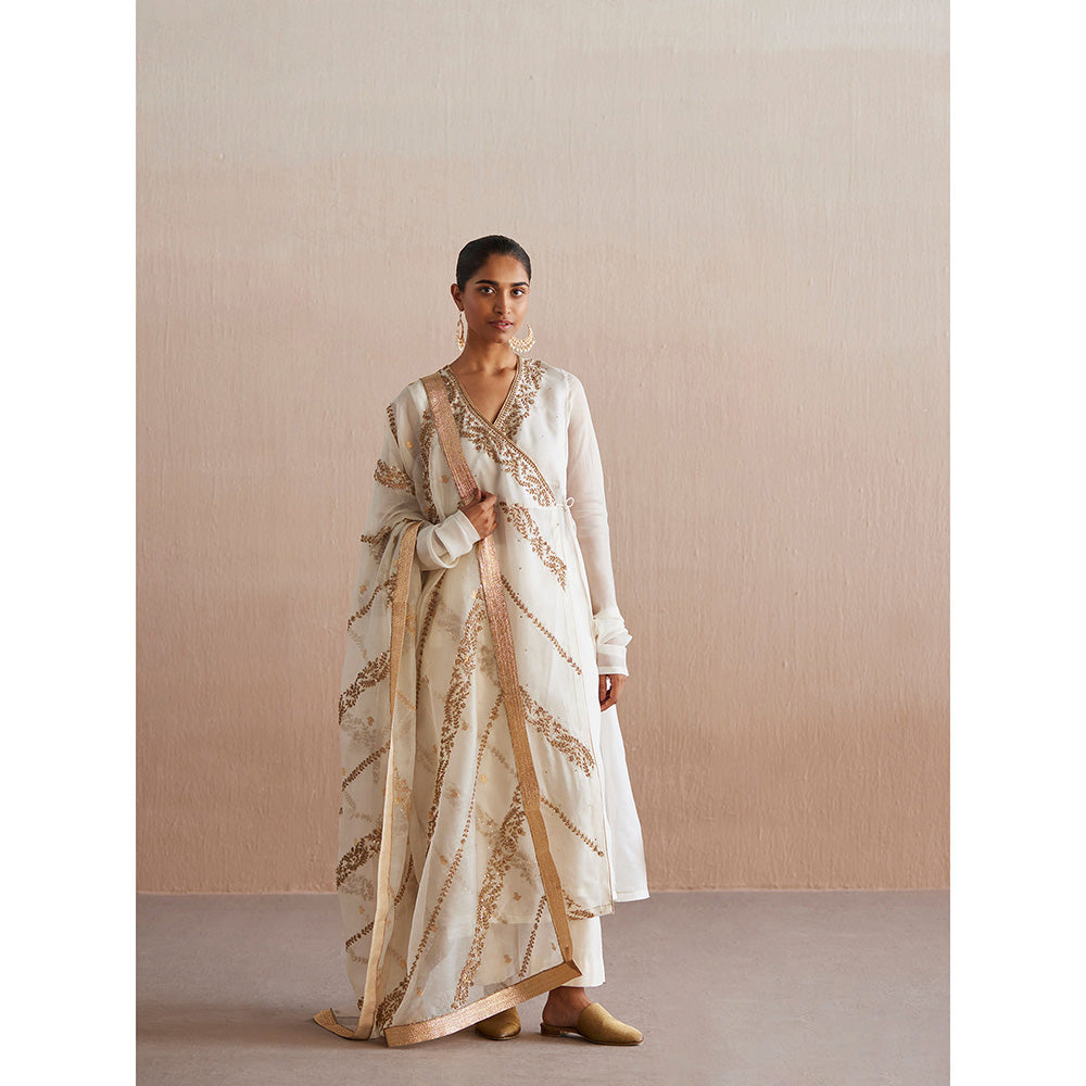 WeaverStory Mahjabeen Organza Angarkha with Pant (Set of 2)