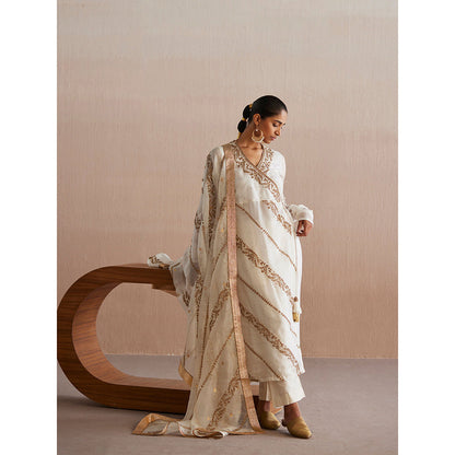 WeaverStory Mahjabeen Organza Angarkha with Pant (Set of 2)