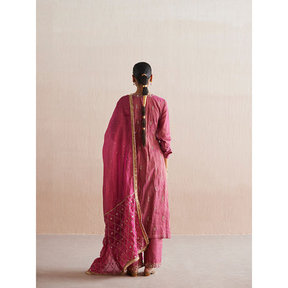 WeaverStory Mahjabeen Rani Pink Tissue Angarkha with Pant (Set of 2)