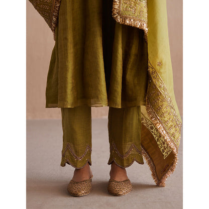 WeaverStory Aayat Chartreuse Green Cotton Tissue Kurta with Pant (Set of 2)