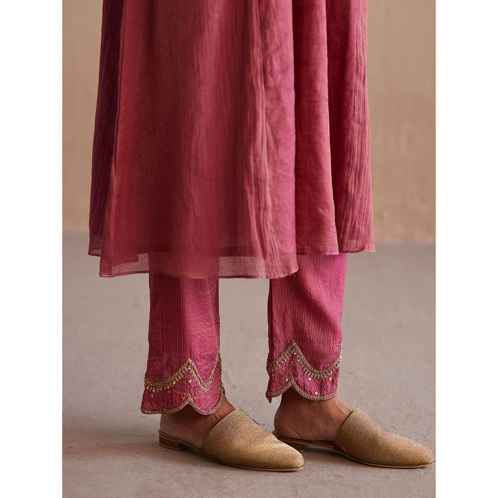 WeaverStory Aayat Rani Pink Cotton Tissue Kurta with Pant and Organza Dupatta (Set of 3)