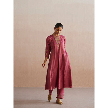 WeaverStory Aayat Rani Pink Cotton Tissue Kurta with Pant and Organza Dupatta (Set of 3)
