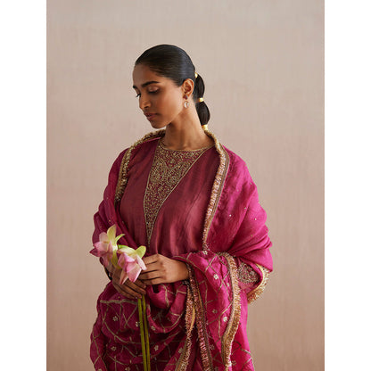 WeaverStory Aayat Rani Pink Cotton Tissue Kurta with Pant (Set of 2)