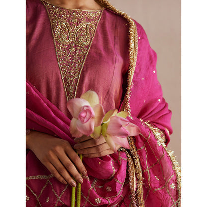 WeaverStory Aayat Rani Pink Cotton Tissue Kurta with Pant (Set of 2)