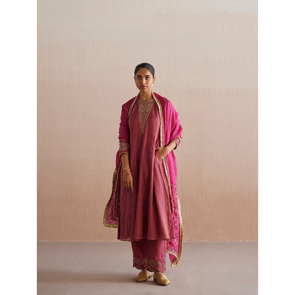 WeaverStory Aayat Rani Pink Cotton Tissue Kurta with Pant (Set of 2)