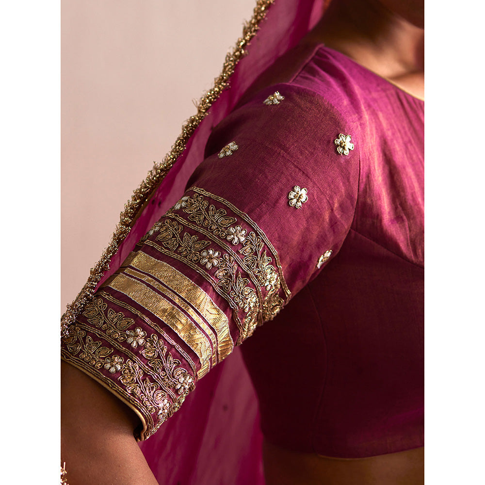 WeaverStory Mastani Rani Pink Cotton Tissue Choli with Lehenga and Dupatta (Set of 3)