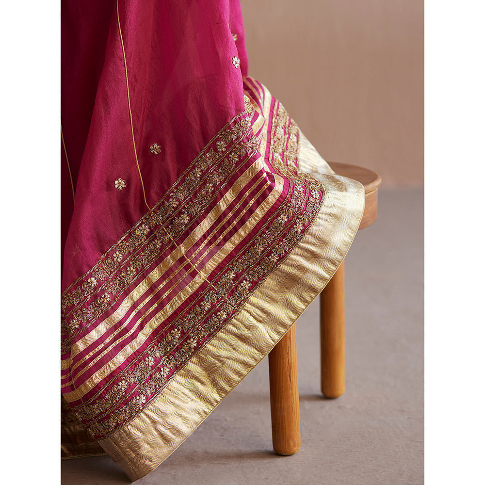 WeaverStory Mastani Rani Pink Cotton Tissue Choli with Lehenga (Set of 2)