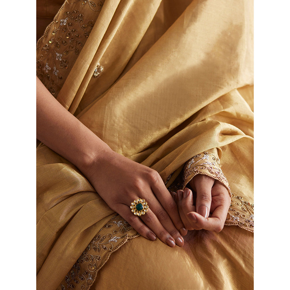 WeaverStory Mastani Gold Tissue Choli with Lehenga (Set of 2)