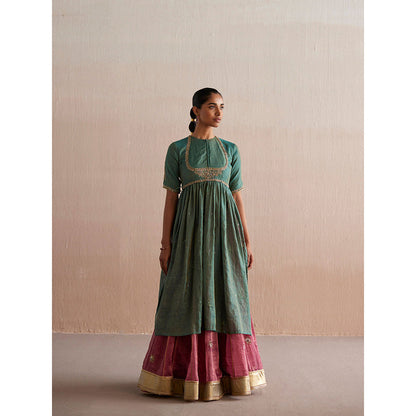 WeaverStory Inayaat Sea Green Kurta with Rani Pink Skirt (Set of 2)