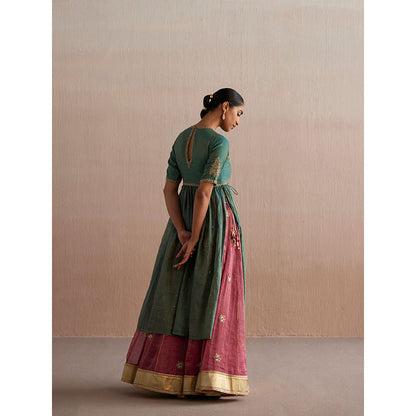 WeaverStory Inayaat Sea Green Kurta with Rani Pink Skirt (Set of 2)