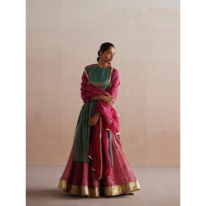 WeaverStory Inayaat Sea Green Kurta with Rani Pink Skirt (Set of 2)