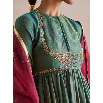 WeaverStory Inayaat Sea Green Kurta with Rani Pink Skirt (Set of 2)