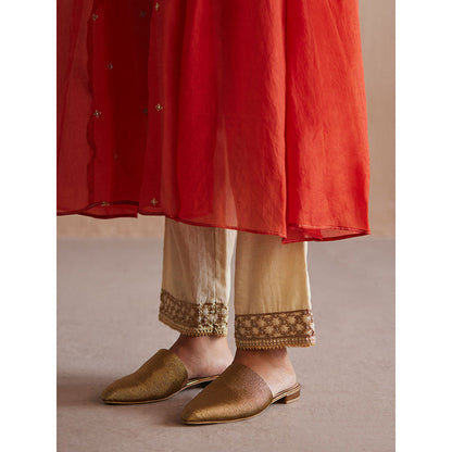 WeaverStory Noor Rust Orange Organza Kurta with Tissue Pant and Dupatta (Set of 3)