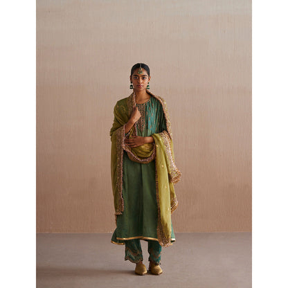 WeaverStory Noor Sea Green Cotton Tissue Kurta with Pant and Organza Dupatta (Set of 3)