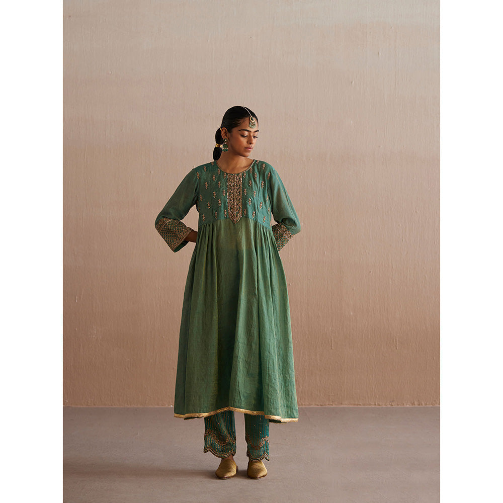 WeaverStory Noor Sea Green Cotton Tissue Kurta with Pant (Set of 2)