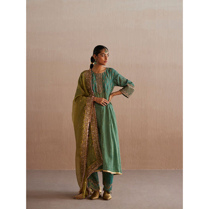 WeaverStory Noor Sea Green Cotton Tissue Kurta with Pant (Set of 2)