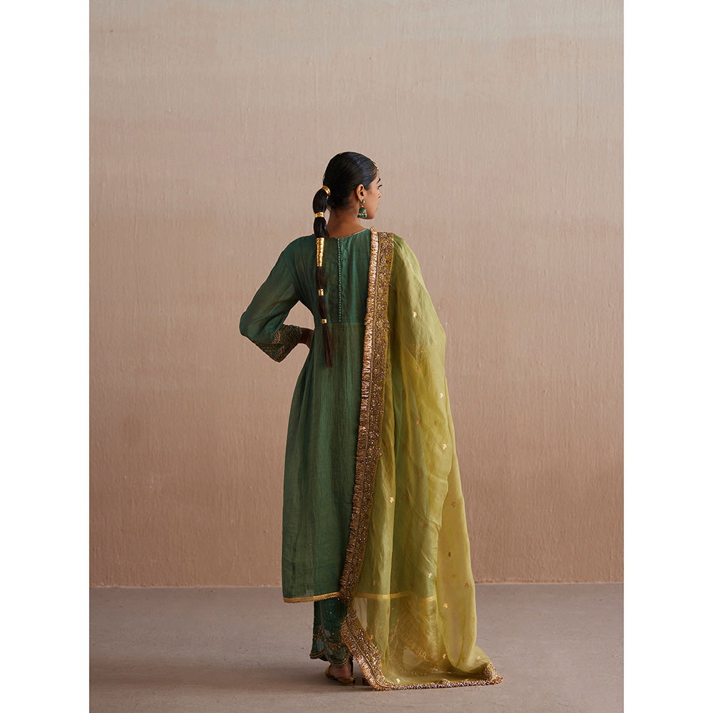 WeaverStory Noor Sea Green Cotton Tissue Kurta with Pant (Set of 2)