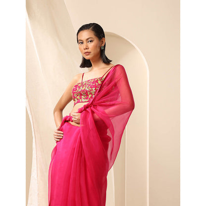 WeaverStory Magenta Pure Organza Saree with Unstitched Blouse