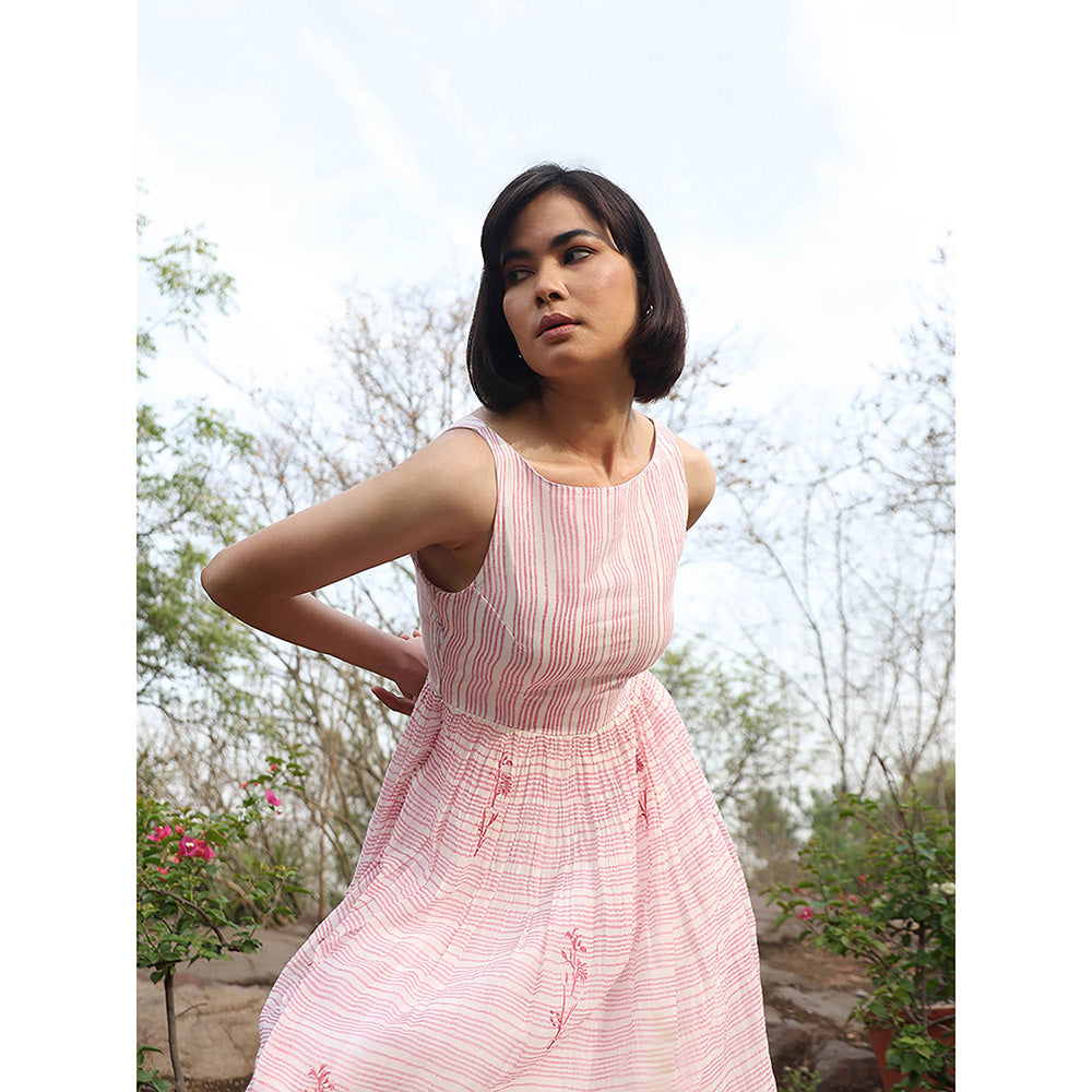 WeaverStory Pink Handloom Printed Dress