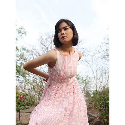 WeaverStory Pink Handloom Printed Dress