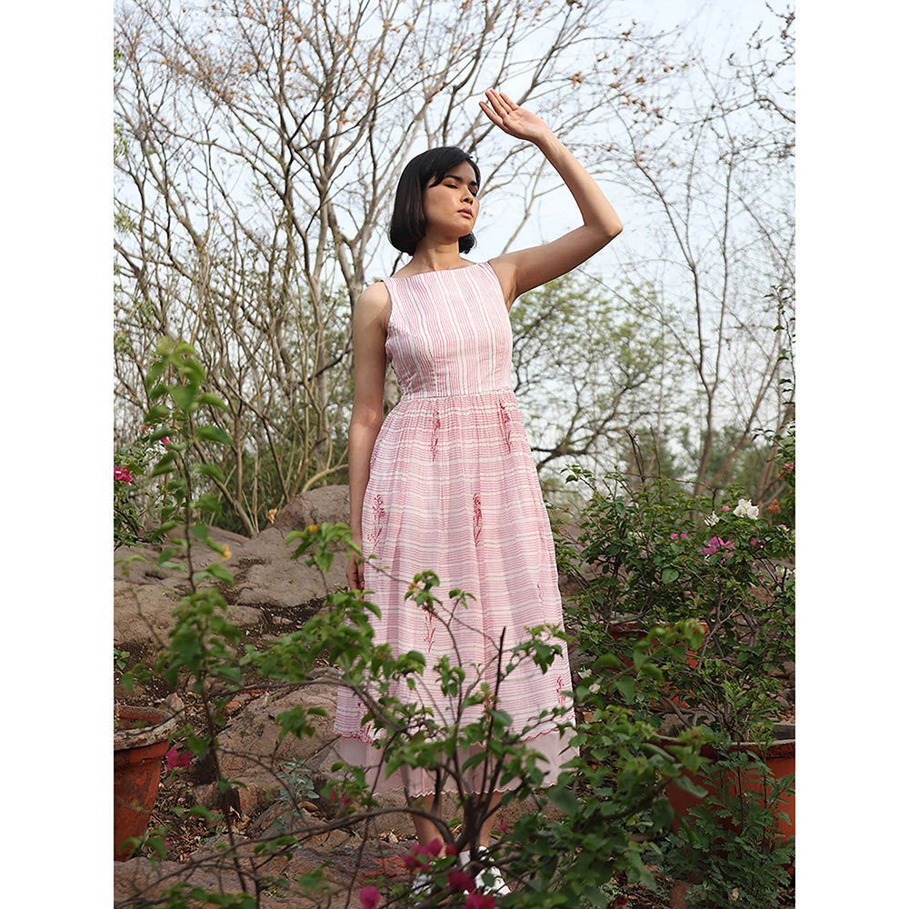 WeaverStory Pink Handloom Printed Dress