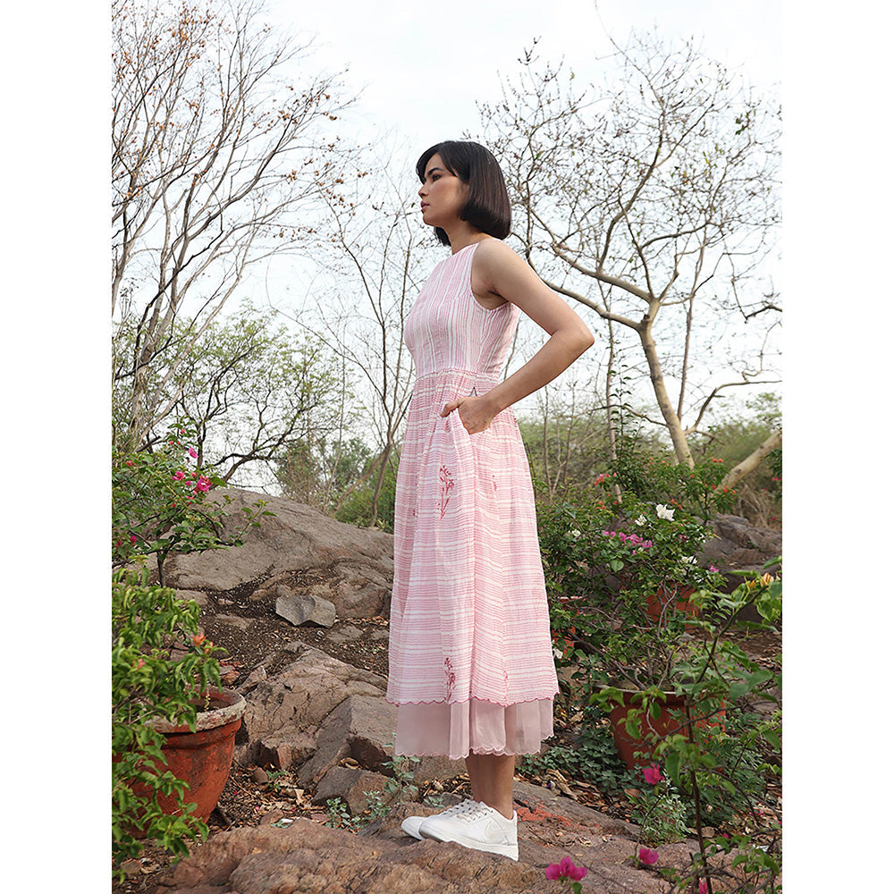 WeaverStory Pink Handloom Printed Dress