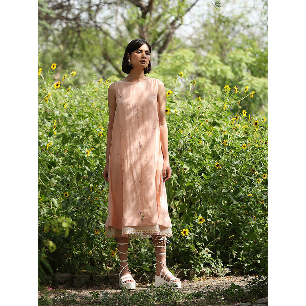WeaverStory Peach Embroidered Dress
