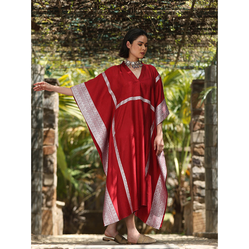 WeaverStory Maroon Handloom Kaftan Dress