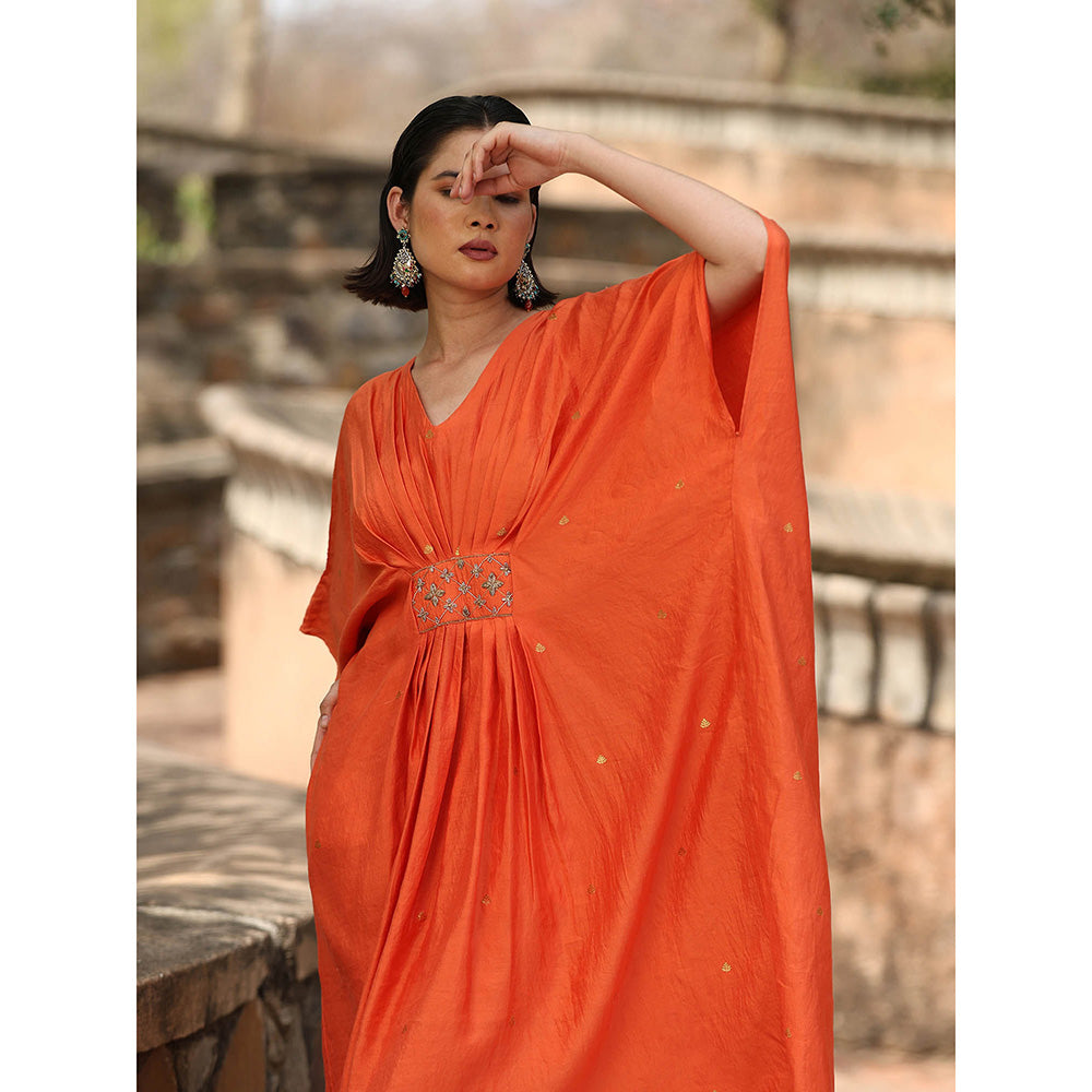 WeaverStory Handloom Orange Kaftan Dress