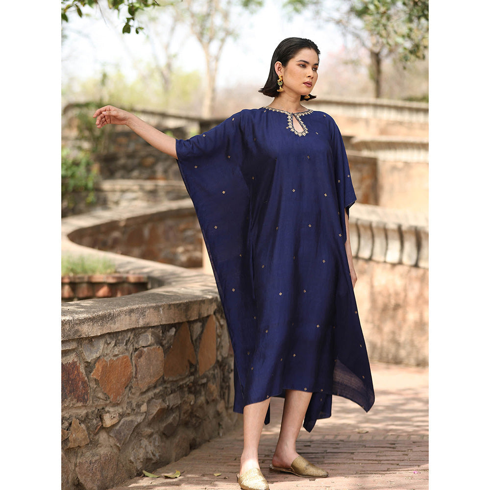 WeaverStory Navy Blue Handloom Kaftan Dress