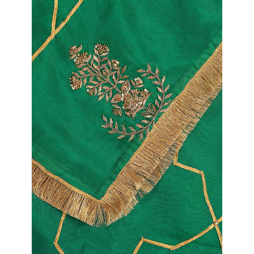 WeaverStory Verdian Green Embroidered Gota Work Dupatta