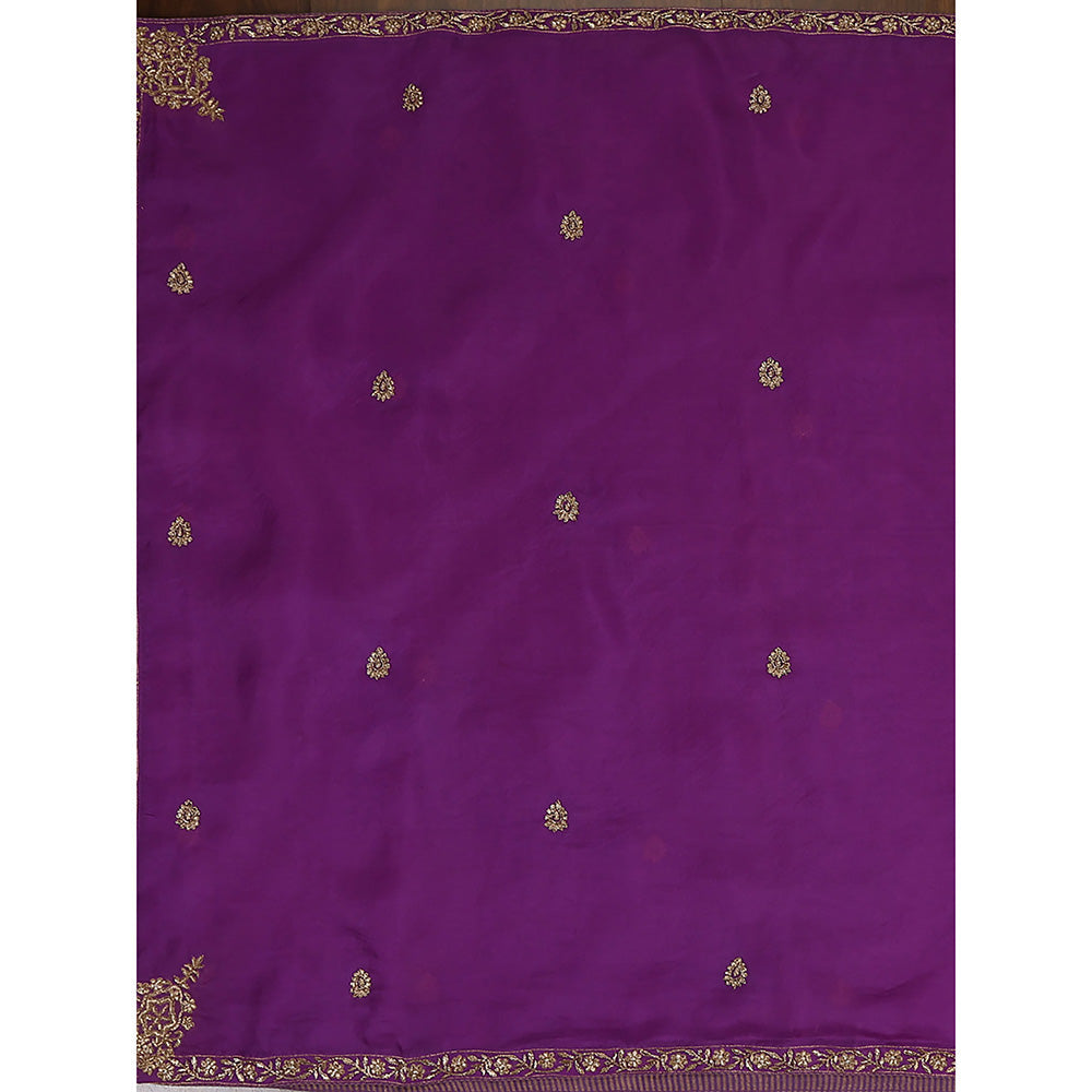 WeaverStory Purple Embroidered Zardozi Work Dupatta