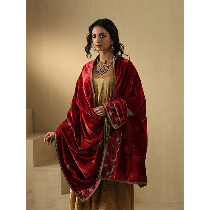 WeaverStory Maroon Embroidered Zardozi Dupatta