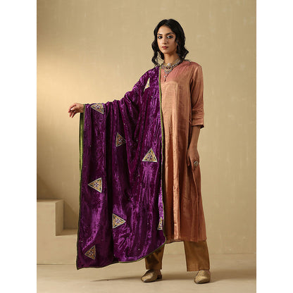 WeaverStory Purple Embroidered Zardozi Dupatta