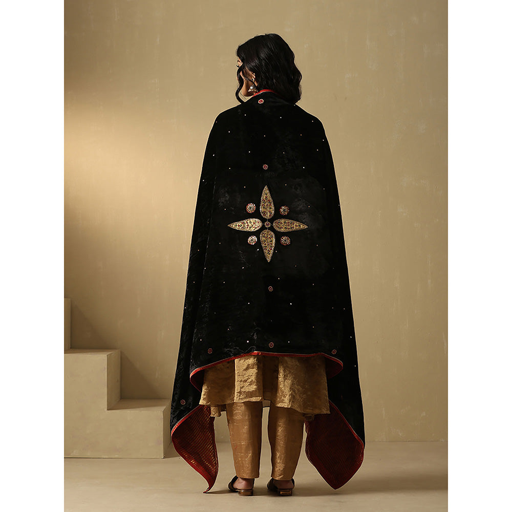 WeaverStory Black Embroidered Zardozi Dupatta