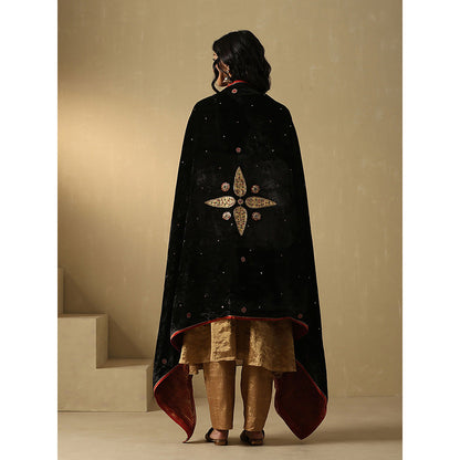 WeaverStory Black Embroidered Zardozi Dupatta