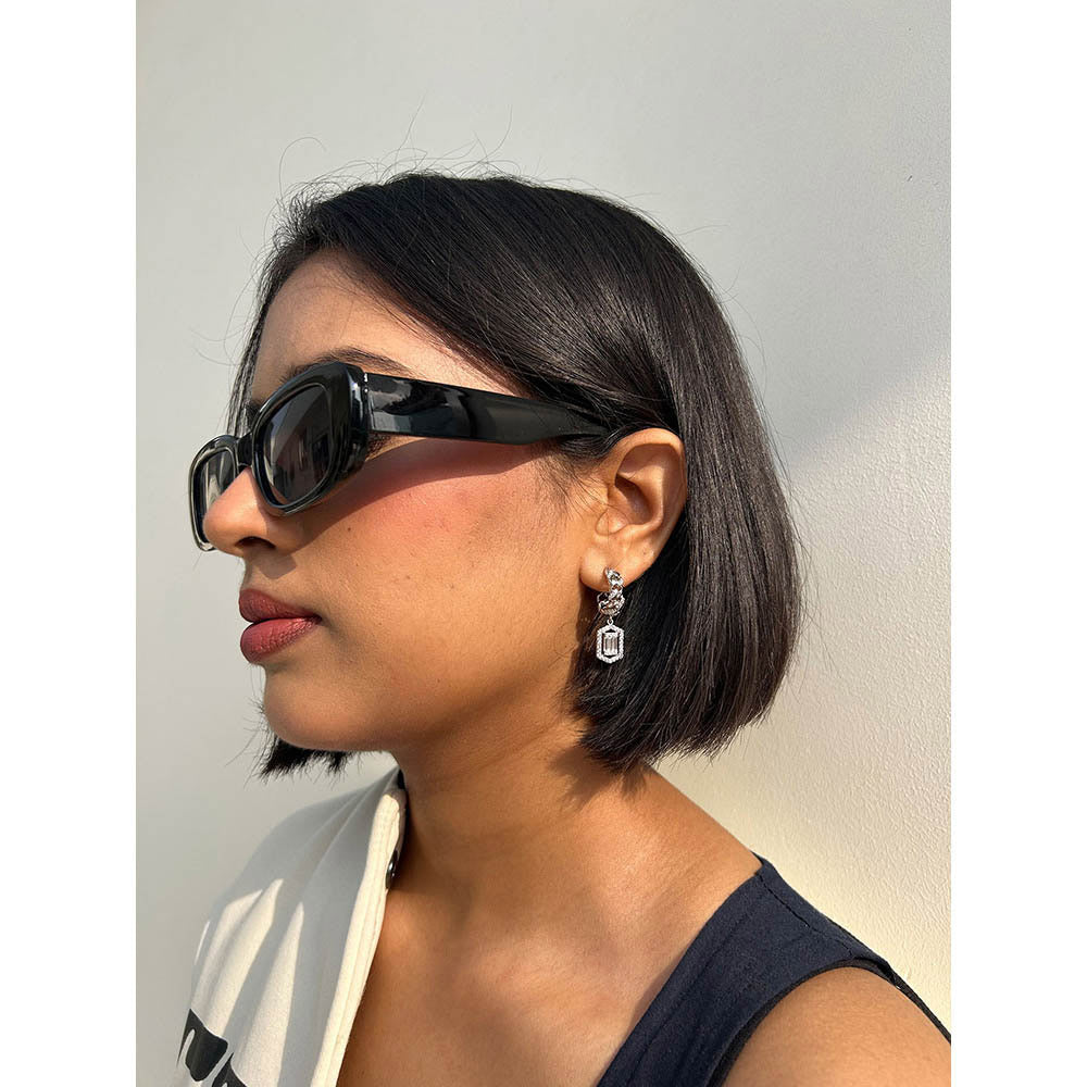 WRAPGAME INDIA Cuban and Baguette Drop Rasvata Earrings