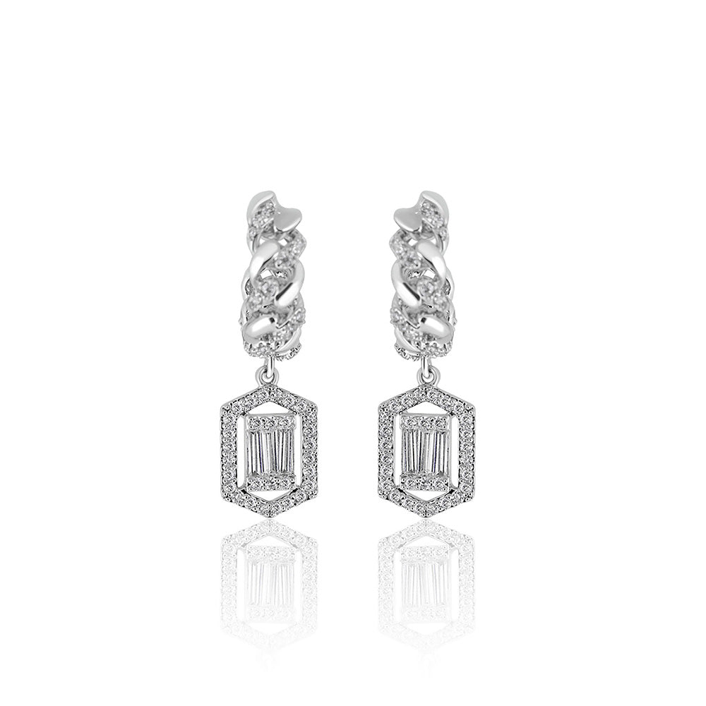 WRAPGAME INDIA Cuban and Baguette Drop Rasvata Earrings