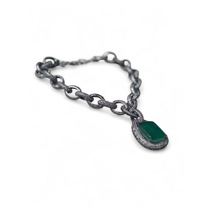 WRAPGAME INDIA Bling Link Chain With Green Doublet Stone - Green