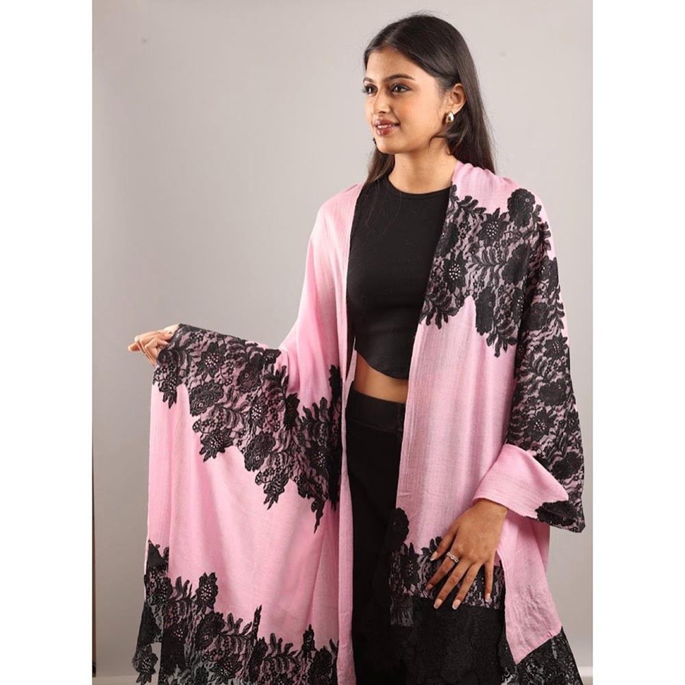 Wrapture By Suzanne Rosellee Lace In Pink And Black Shawl