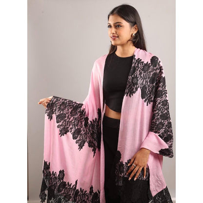 Wrapture By Suzanne Rosellee Lace In Pink And Black Shawl