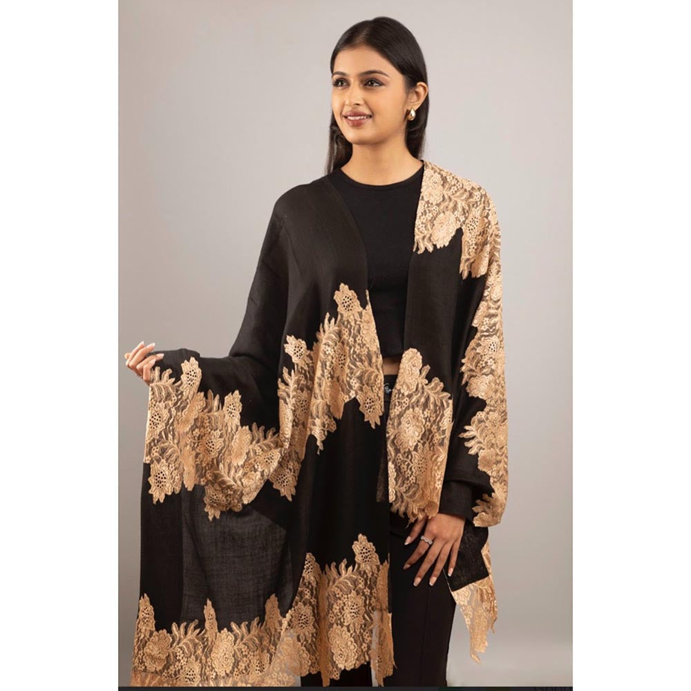 Wrapture By Suzanne Roselle Lace In Black And Gold Shawl