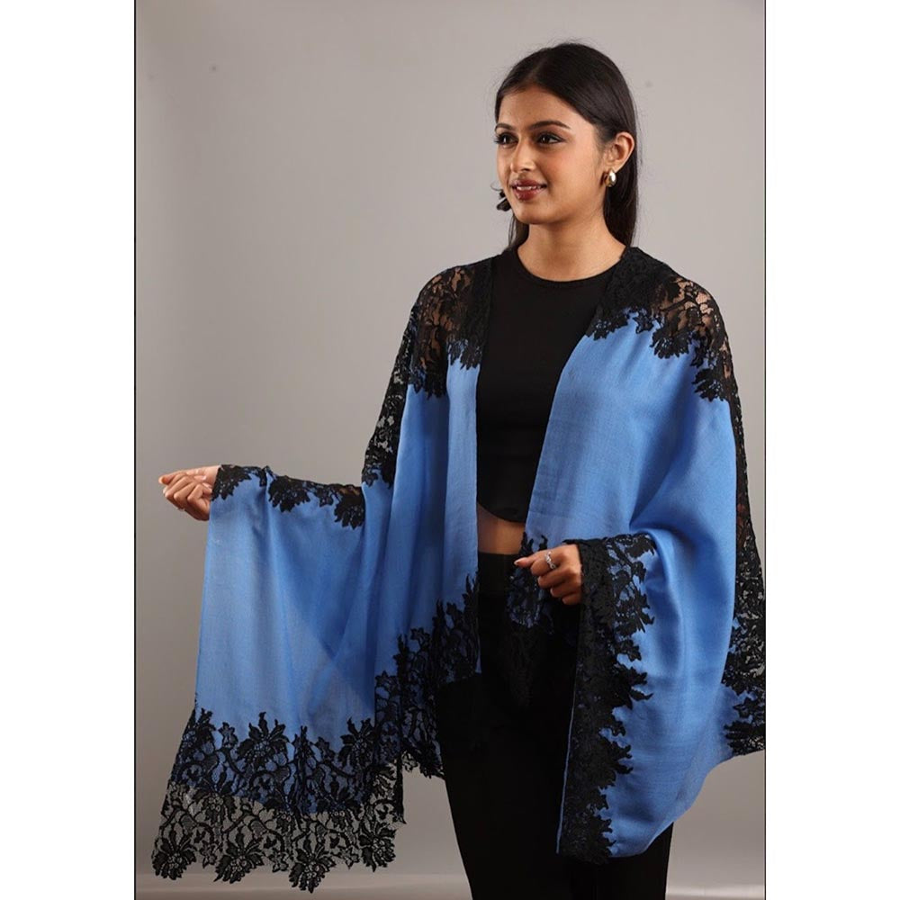 Wrapture By Suzanne Hibiscus Panels In Sky Blue And Black Shawl