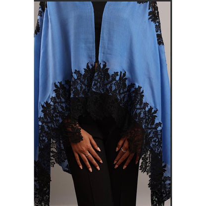 Wrapture By Suzanne Hibiscus Panels In Sky Blue And Black Shawl