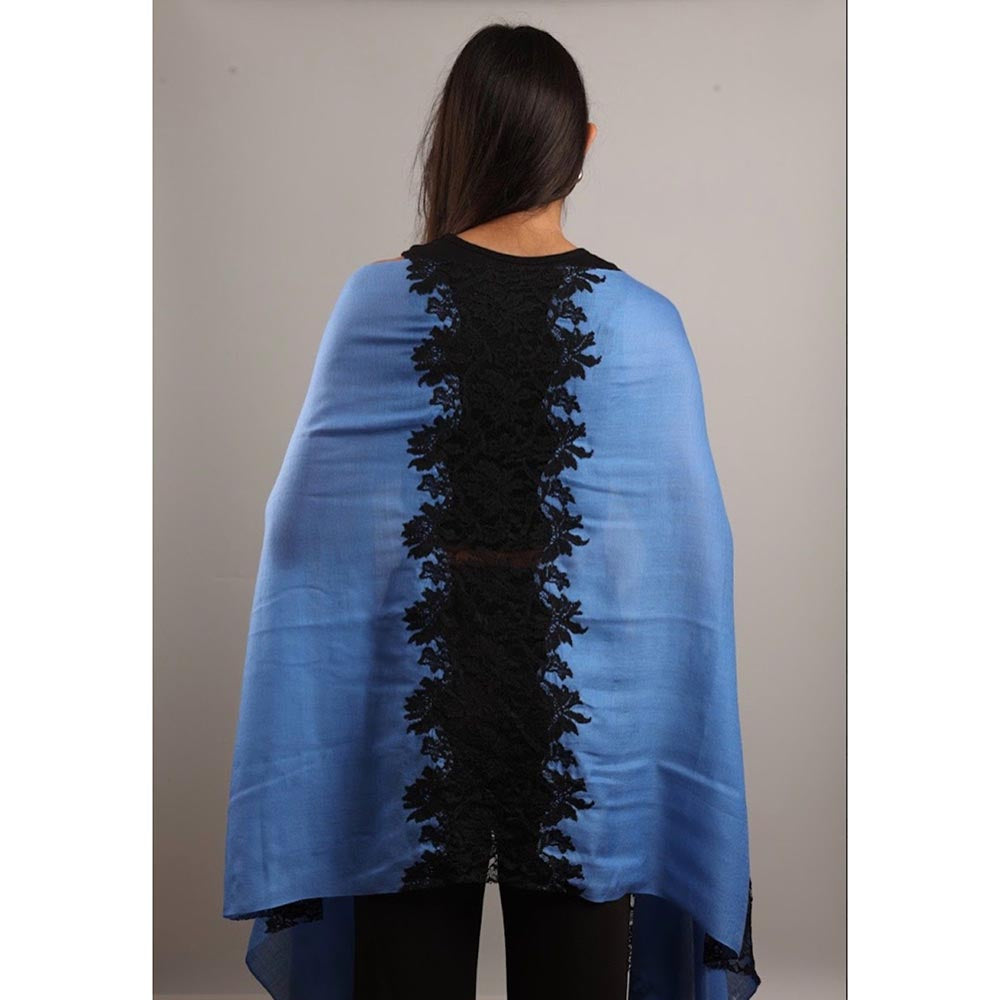 Wrapture By Suzanne Hibiscus Panels In Sky Blue And Black Shawl