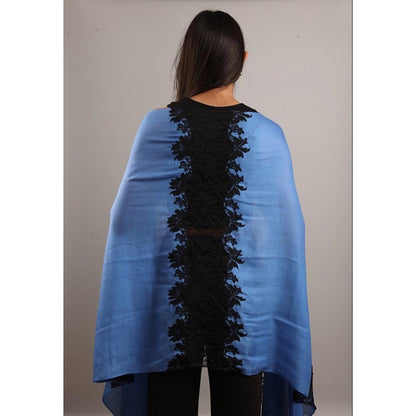 Wrapture By Suzanne Hibiscus Panels In Sky Blue And Black Shawl